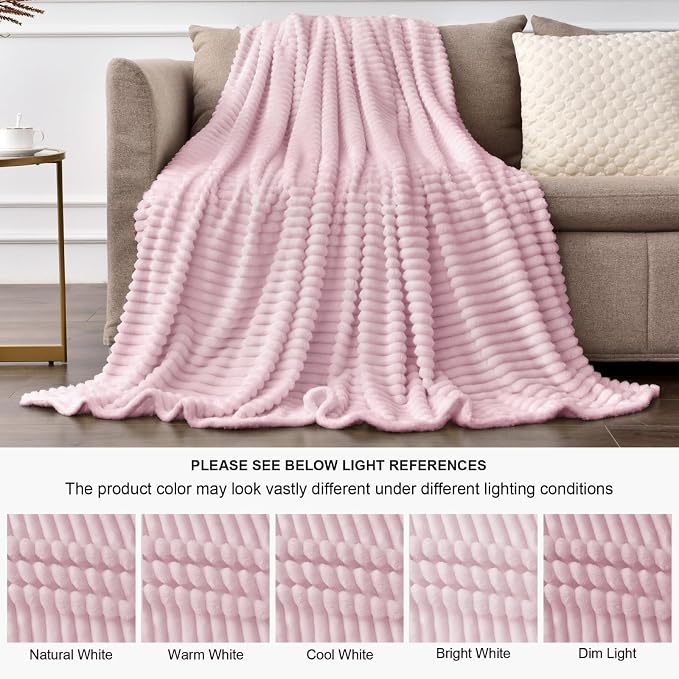 BEDELITE 3D Ribbed Cherry Blossom Fleece Twin Blanket for Bed, 60x80 Inch | Soft Warm Decorative Fluffy Blanket, Cozy Plush Lightweight Fuzzy Throw Blanket for Couch Sofa Room Decor, Gift for Women