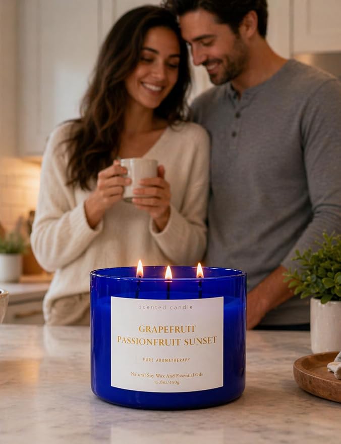 Grapefruit Passionfruit 3-Wick Summer Scented Soy Candle for Home, 15.8oz | Sweet Tropical & Fruity Scented Candles, Aromatherapy Relaxing, Strong Throw, Clean Burn, Large Candle Gift for Women & Men