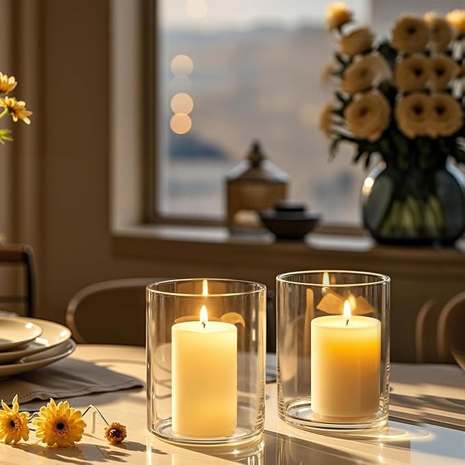 12pcs 4 Inch Clear Glass Cylinder Vases for Centerpieces | Small Flower Vases for Wedding & Home Decor, Hurricane Floating Candle Holders for Table & Shelf