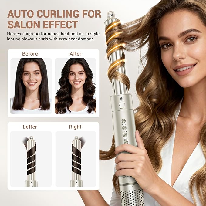 Lavomist 8-in-1 Dual Voltage Hot Air Styler & Hair Dryer Brush with Straightener & Curler Attachments, 110,000 RPM Ionic Fast Drying for Frizz-Free Styling, Includes Travel Bag