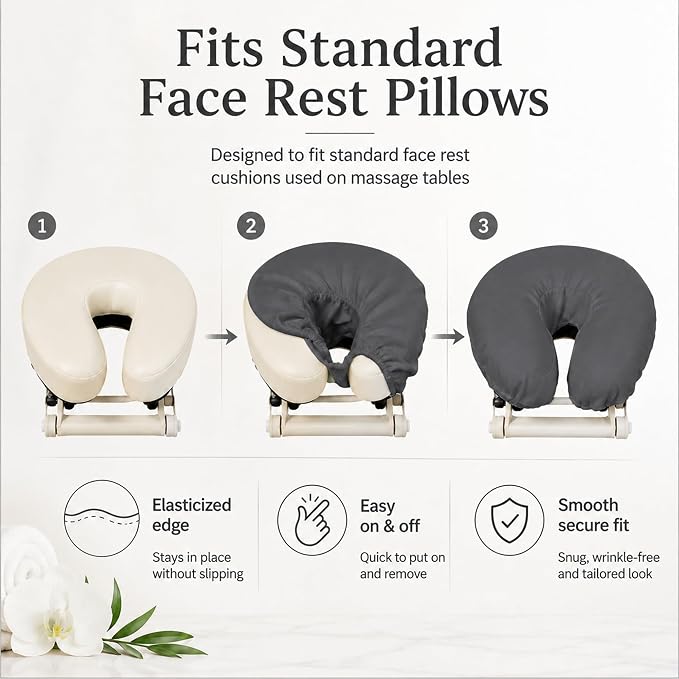 ForPro Premium Microfiber Massage Face Rest Cover, Cool Grey, Ultra-Light, Stain and Wrinkle-Resistant, for Massage Tables, 10-Count