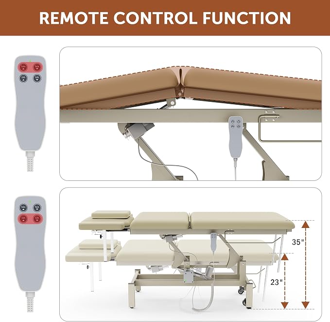 Olela 2 Motors Electric Spine Massage Table, Hydraulic Electric Lift Adjustable Waist and Height Lifting Functions for Treatment, Physical Therapy, Spinal Massage, Facial Spa, Waxing - Beige Gray