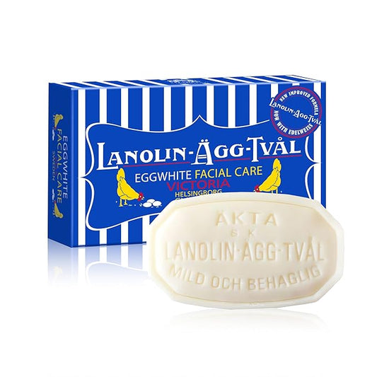VICTORIA Swedish Egg White Facial Soap, 3-in-1 Gentle Daily Cleanser with Lanolin & Rose Water, for Oily & Combination Skin, 50g