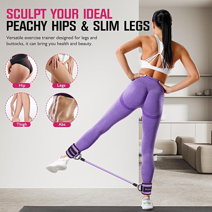Ayombo Ankle Resistance Bands with Cuffs, Home Gym Workout Equipment, Lifting Glute Butt Exercise Equipment for Women, Ankle Weights Fitness Set, Leg Booty Equipment for Training Perfect Body Shape