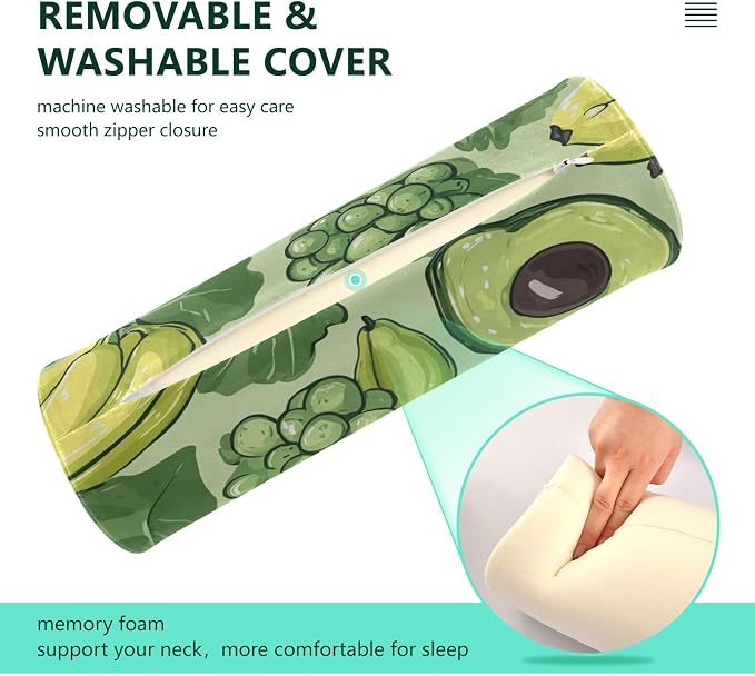 California Grapes Avocados and Bananas Neck Roll Pillow Bolster Round Health Memory Foam Long Cervical Cylinder Pillows with Removable Washable Cover for Body Bed Legs Back Yoga