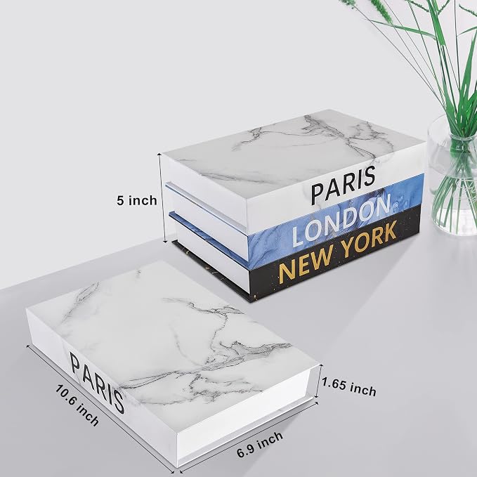 Home Decorative Books: Faux Book for Decoration Storage Box for Coffee Table Decor Book, Set of 3 Stacked Books for Bookshelf Décor