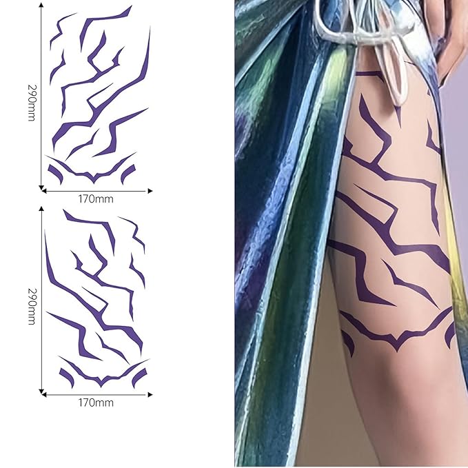 Purple Temporary Tattoo Stickers – 8 PCS Movie Anime Kpop Theme Purple Tattoos Realistic Waterproof Body Art for Cosplay, Halloween, and Party Makeup(For Full Body)