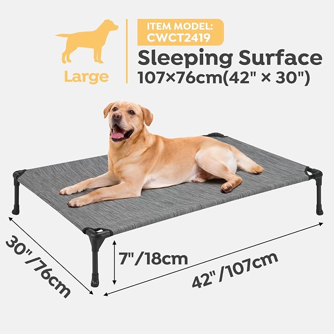 Veehoo 2 Pack Outdoor Elevated Dog Bed for Large Dogs, Cooling Raised Cots | Off-ground training platform, portable camping hammock, breathable mesh, easy to clean, 42"x30", Black Silver