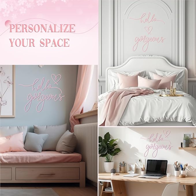 Metal Hello Gorgeous Wall Art Minimalist Wall Decor,Light Pink,Classic | for Bedroom Bathroom Living Room Dressing Room Salon Vanity Office Home Decoration, Easy to Install
