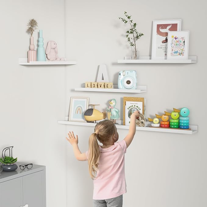 Picture Ledge Shelf, Floating Shelves for Wall, 24" W Set of 2, White | FSC Certified Engineered Wood, Wall Mounted Bookshelf, for Nursery Living Room Bedroom, Pre-Drilled, Easy Install