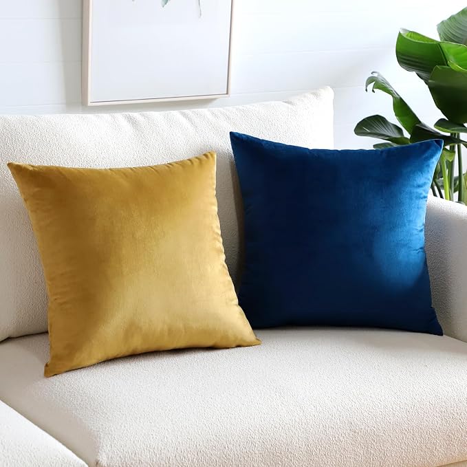 Artscope Luxury Velvet Pillow Covers Super Soft Decorative Square Throw Pillow Covers Case Cushion Covers for Sofa Couch Bedroom Car Decor 16x16 Inch Navy Blue