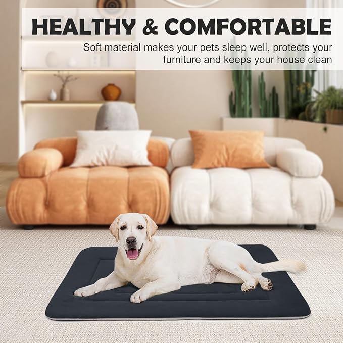 Dog Bed Soft Dog Crate Bed Pad Mat, 48 in Non Slip Bottom Washable Beds for Extra Large Dogs, Pet Bed Mattress Kennel Pad, Dark Blue Gray