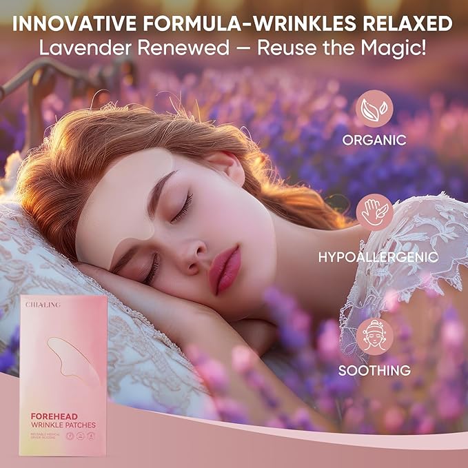 Forehead Wrinkle Patches | Reusable Overnight Smoothing Patches with Lavender Oil | Anti-Wrinkle Silicone Face Tape to Reduce Fine Lines, Prevent Creases | Non-Invasive Facial Pads | Pack of 4