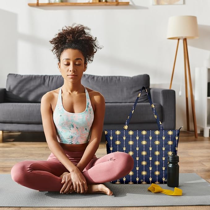 Yoga Bag for Women, Large Canvas Yoga Mat Tote Bag with Yoga Mat Carrier - Large Mat Pocket Fitness Tote for Pilates, Gym, Travel, Office & Beach