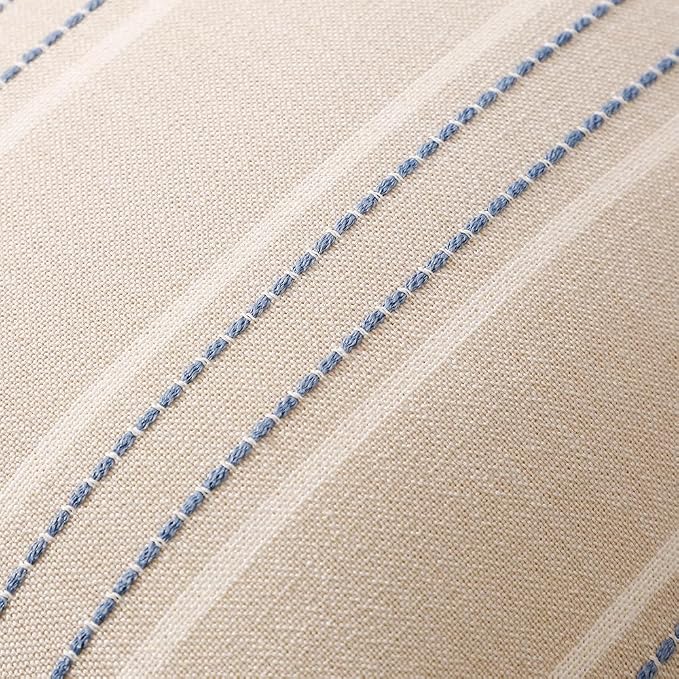 Hckot Dusty Blue Pillow Covers 16x16 Set of 2 Stripe Throw Pillows | Farmhouse Decorative Pillows Textured Square Cushion Covers for Sofa Couch Bed Living Room Decor