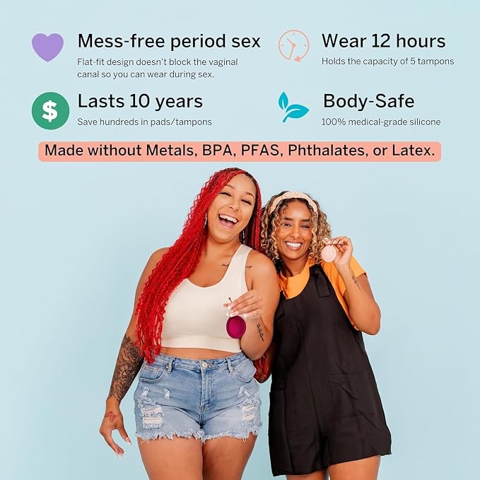 Pixie Menstrual Disc for Feminine Care - Ranked 1 for Best Tampon Alternative Period Disc - 100% Medical-Grade Silicone - Removes Like a Tampon - Wear 12 Hours - Capacity of 5 Tampons (Plum, Medium)