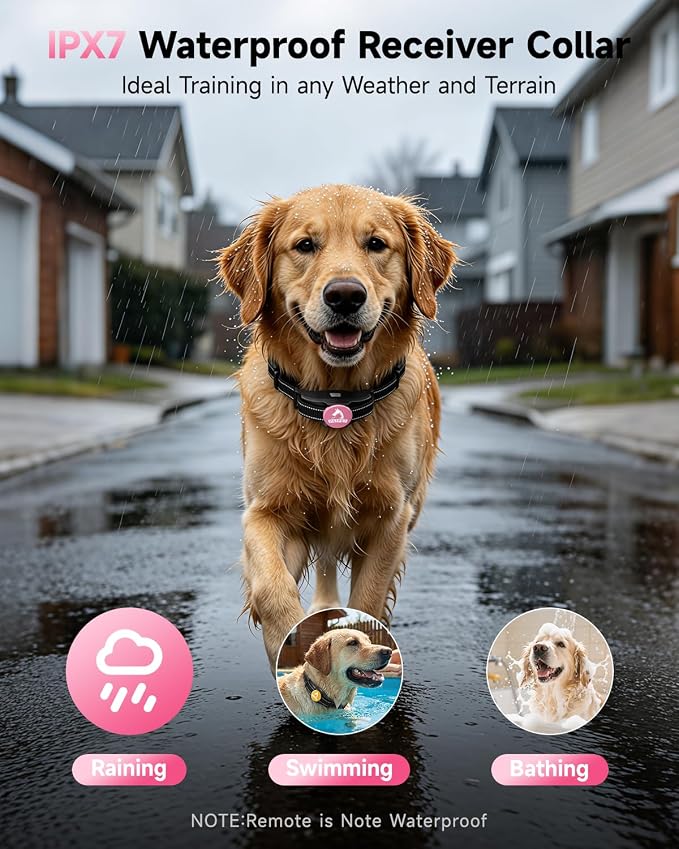 PATPET Dog Shock Collar - Rechargeable Dog Training Collar with Remote for Medium Large Dogs, 3 Training Modes (Beep/Vibration/Shock) IPX7 Waterproof 1000Ft Electric Dog Collar (Pink)