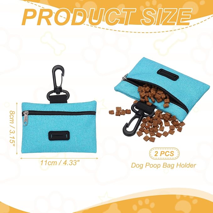 Dog Poop Bag Holder, Pet Waste Bag Dispenser Dog Treat Pouch with Clip Oxford Cloth Portable Reusable Easy Cleanup(2Pcs, Dark Green), Intended for Outdoor/Travel/Walking