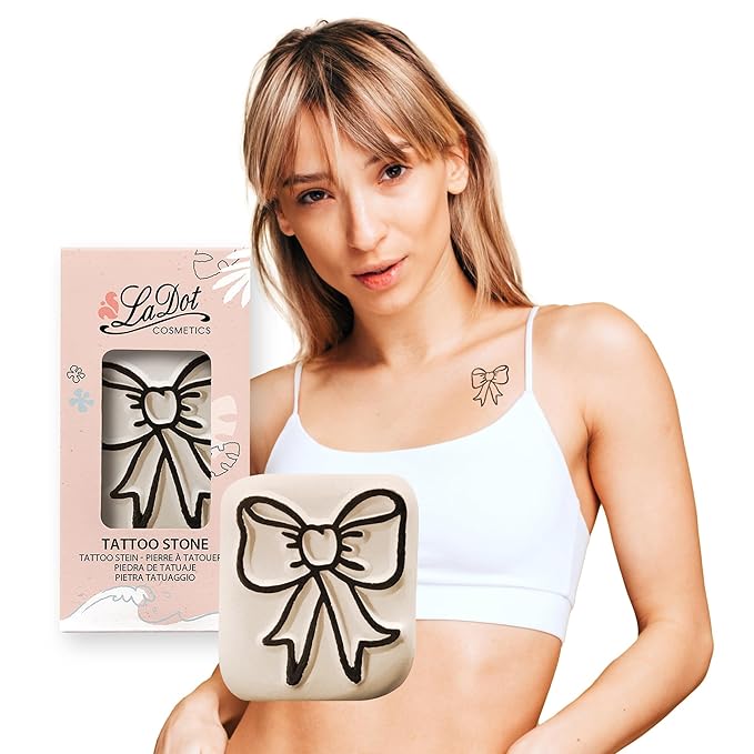 LaDot Temporary Tattoo Stamp– Easy-to-Use Reusable Ceramic Skin Stamp for Creating Custom Temporary Tattoos – Fun Body Art Tool for Parties, Events, and Festivals (Bow, Large)