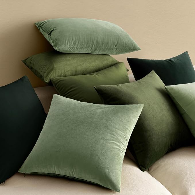 MIULEE Velvet Throw Pillow Covers 18x18 Inch Pack of 2 Army Green | Soft Solid Decorative Pillow Covers, Modern Luxury Home Decor, for Couch Chair Sofa Bedroom Livingroom