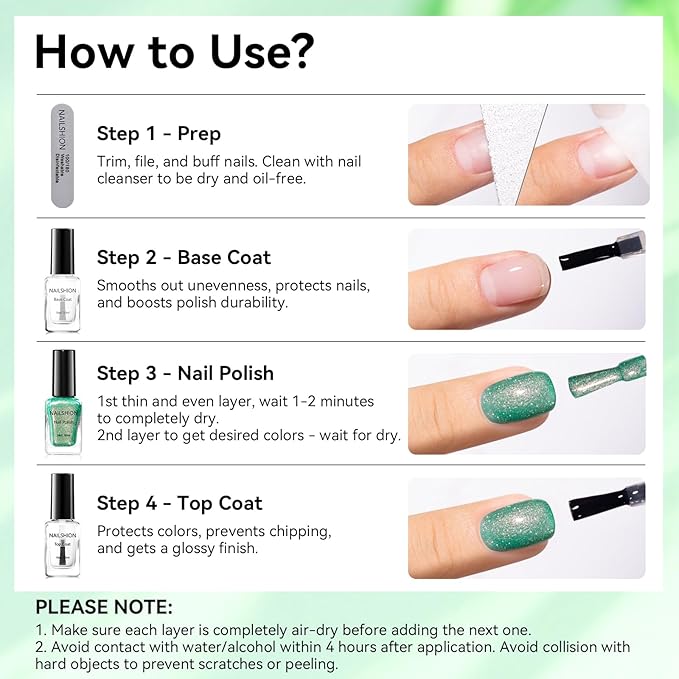 Green Nail Polish, Fast Air Drying Sparkly Shimmer Dreamy Green Glitter Nail Polish, 15 Toxic-free, High Shine Finish, Rich in Castor Oil, DIY at Home Nails Art Salon Travel Manicure Gift