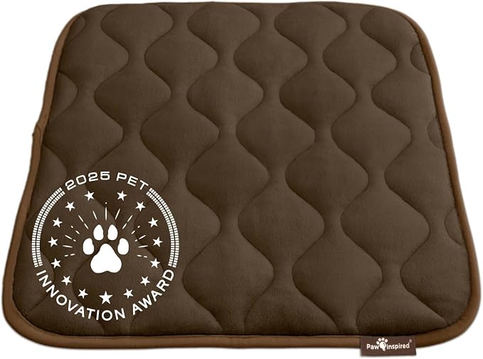 Paw Inspired Washable Padded Crate Mats for Dogs | 23" x 17" Pad, Fits 24-inch Kennels | Leakproof, Waterproof Bottom, Plush Pet Beds (Dark Brown)