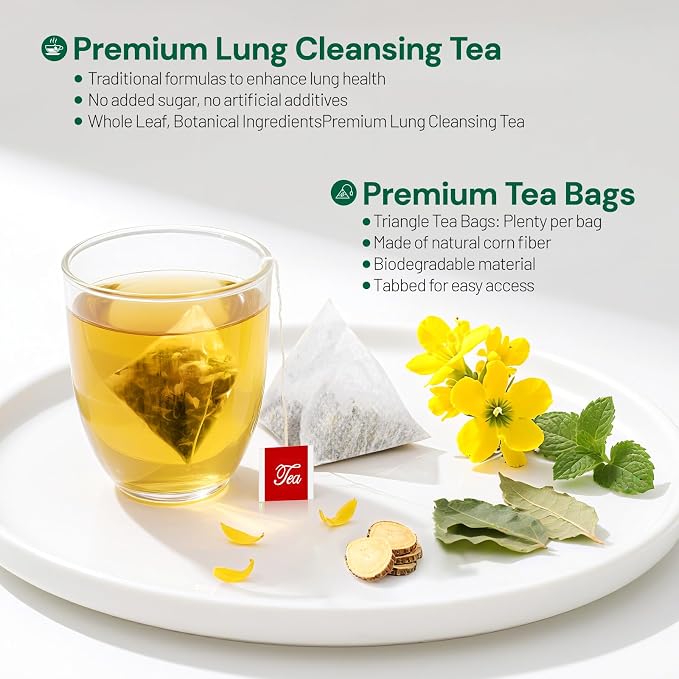 Natural Mullein Tea Bags for Lungs -Mullen Leaf & Herbal Blend Mint Leaves for Respiratory Support & Detox Tea Caffeine-Free 20Bags