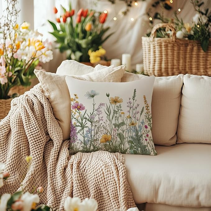 AACORS Spring Pillow Cover 16x16 Inch Flower Decoration Pillow Case Seasonal Decor for Home Sofa Couch