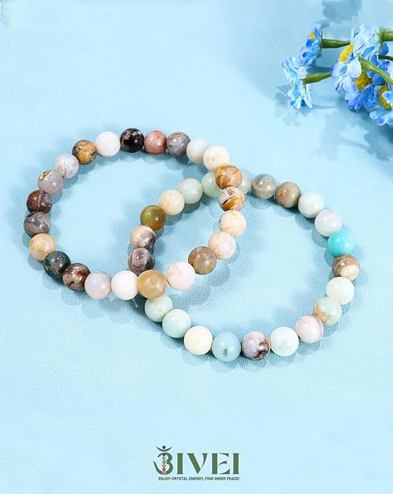 Bivei Natural Gemstone Semi Precious Healing Crystals Handmade Stretchy Round Beads Bracelet,Stocking Stuffers for Women Enhance Positive Energy
