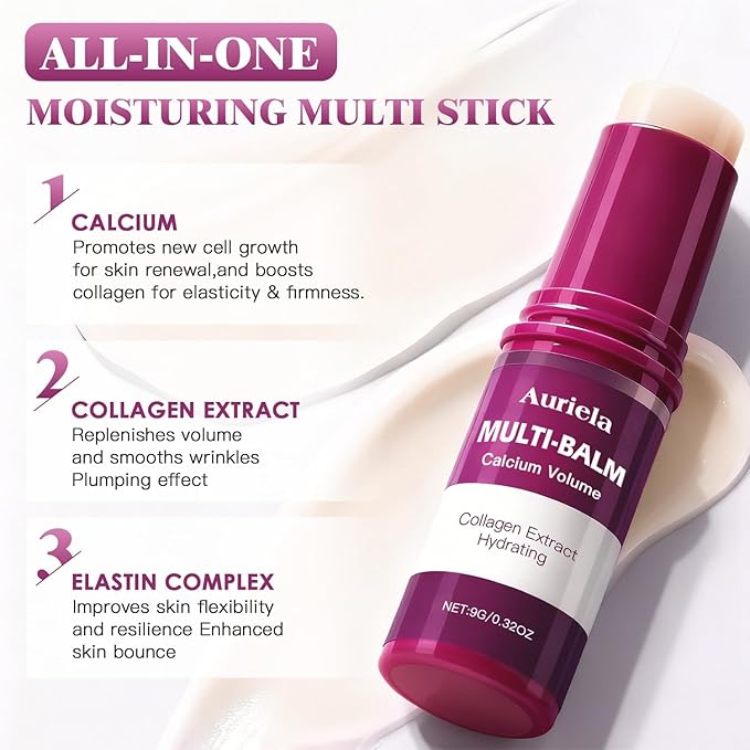 Auriela Calcium Volume Multi Balm,Calcium Multi Balm Stick,Anti Wrinkle,Anti-Aging,Long-Lasting Hydrating, Firming Skin, for Face, Eyes, Lips & Neck (Pack of 4)