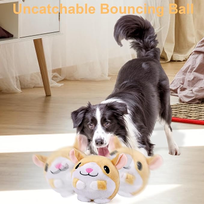 Mity rain Interactive Dog Toys with Thicken Plush, Moving Dog Toy | with Recording Mode Shaking & Singing Mode Bouncing, Funny Ball Jumping to Keep Them Busy & Chase, Rechargeable (Hamster)