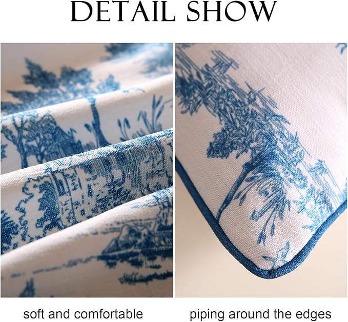 patdrea French Vintage Linen Throw Pillow Cover,18"x18",Set of 2-Lucerne A | Decorative Pillow Case,Chinoiserie Blue and WhitePillow Cover for Couch Living Room Bedroom Sofa