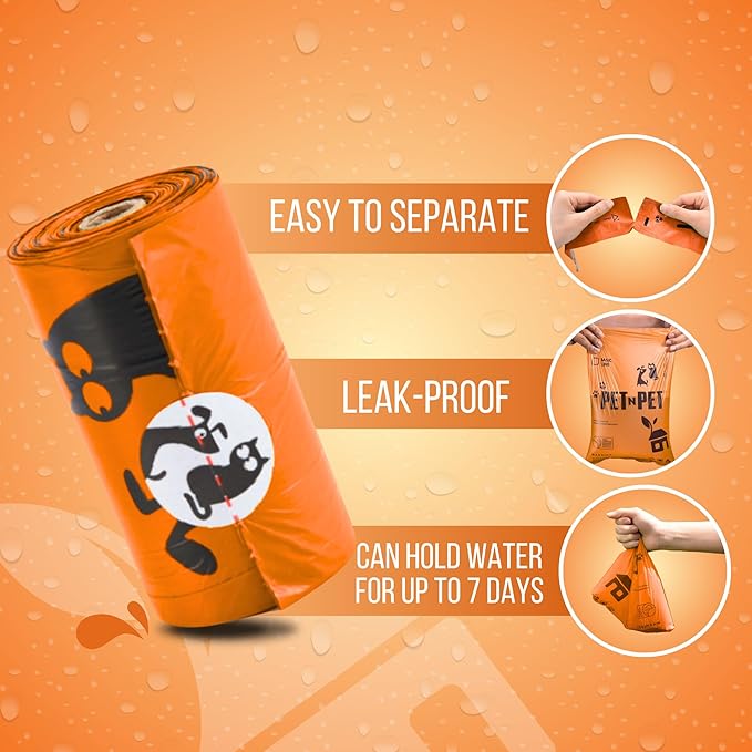 Pet N Pet Poop Bags for Dogs, 1080 Count, Plant Based, Unscented, Orange | 41%, 59% PE, Extra Thick, 9 x 13, Waste, Leak-Proof, Tear-Resistant, Easy-Tear Design, Durable, Reliable, dog waste bags