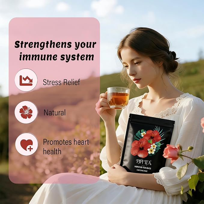 Pipi Tea Hibiscus Tea Bags Organic,100% Natural Organic Hibiscus Tea Bags,Natural Sweet & Sour Flavor,Caffeine-Free,30 Bags (2 Bag)