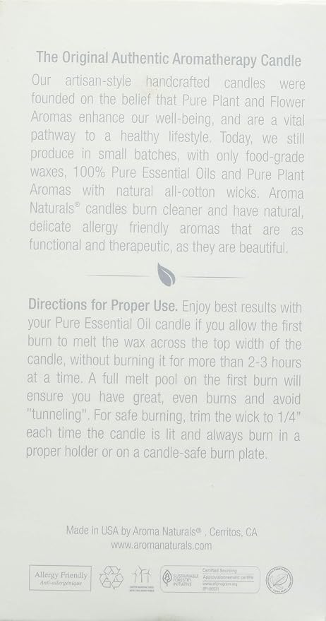 Aroma Naturals Essential Oil Tranquility Pillar Candle, 2.5" x 4", Lavender, 11 Ounce