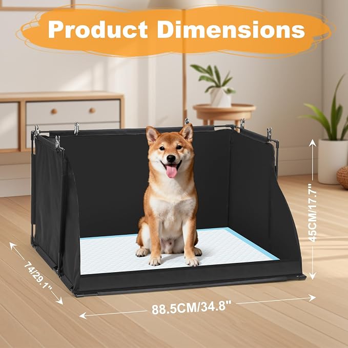 Uross Dog Pee Pad Holder with High Walls, Foldable Indoor Puppy Potty Training Station, Extra Large No-Spill Pet Litter Box Toilet for Male Dogs to Stop Peeing in House- Black