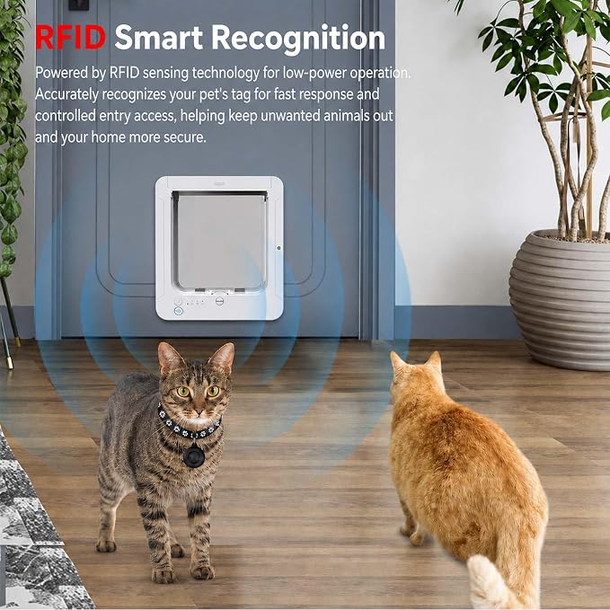 Microchip Cat Door, Remote Control, 4-Way Lock for Doors and Walls