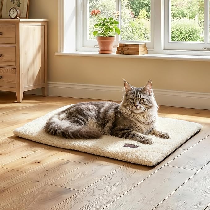 Self Warming Cat Bed Self Heating Cat Dog Mat Pad 29 x 18.9 in Extra Warm | Non Electric, Self Heated Cat Bed for Indoor Outdoor Pets, Removable Washable Cover, Non-Slip Bottom, Crinkle-Free, Beige