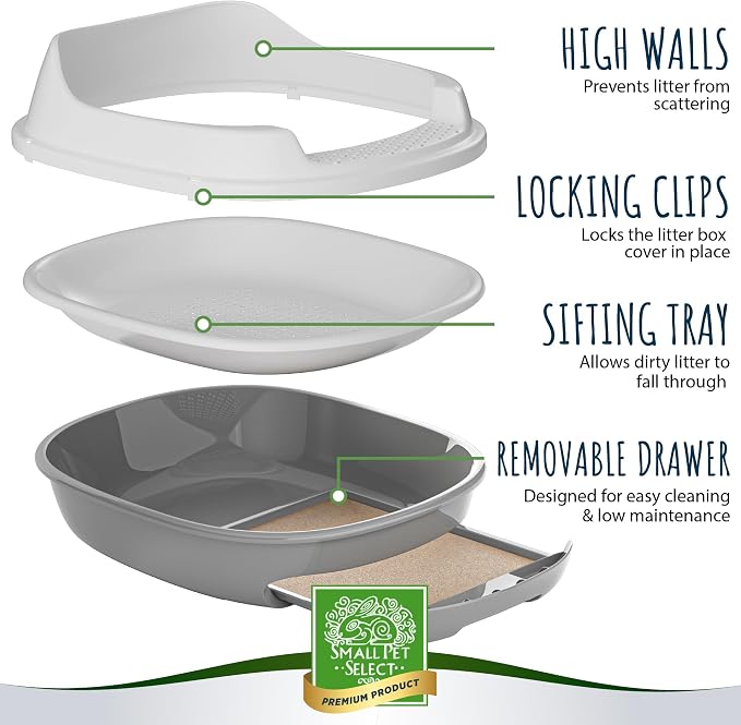 Small Pet Select Sifting Cat Litter Box, with Scoop & 5 Pee Pads | Tidy Easy-Clean Sifting System, Drawer, Litter Scoop & Removable Tray, For Cats, Rabbits & Other Small Pets