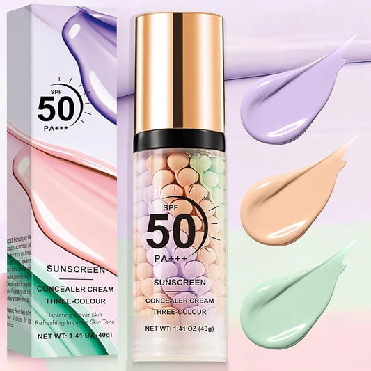 3-in-1 Primer with SPF 50, One Step Color Corrector & Tinted Moisturizer Sunscreen Makeup Base Isolation Cream that Blurs Imperfections, Controls Oil & Moisturizes For All Skin Tones