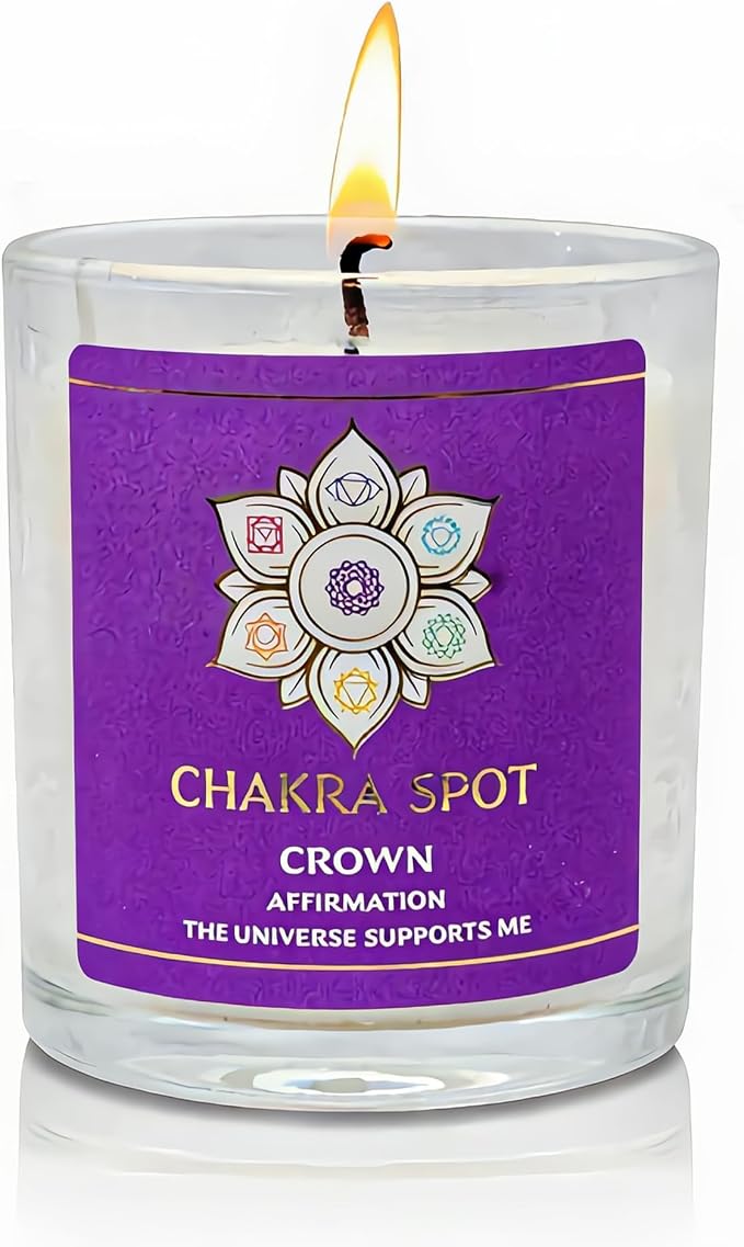 Scented Candles – Crown Chakra Candle for Spiritual Connection & Mindfulness | Rose, Frankincense, Lavender, Cedar & Patchouli, Beeswax & Coconut Blend - 8oz