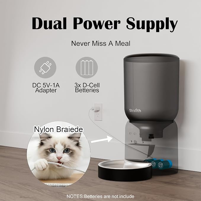 Automatic Cat Feeder with 2K Camera: Cat Food Dispenser with 6L Capacity, Container for Multiple Pet; Automatic Dog Feeder with Night Vision Support 5/2.4GHz & 2-Way Audio, Anti-Jam Design (Black)