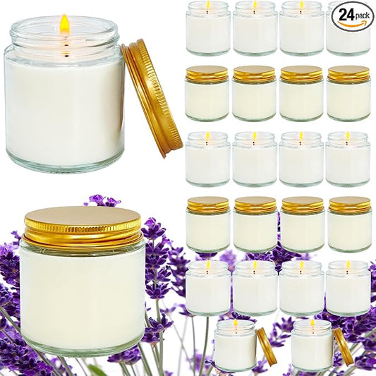 24 Pcs 4 Oz Mini White Soy Candles,Lavender Scented Candles Set,Bulk Aromatherapy Candle,Great Stress Relieving Scented Candle for Girls as a Gift for Birthdays, Weddings and More!