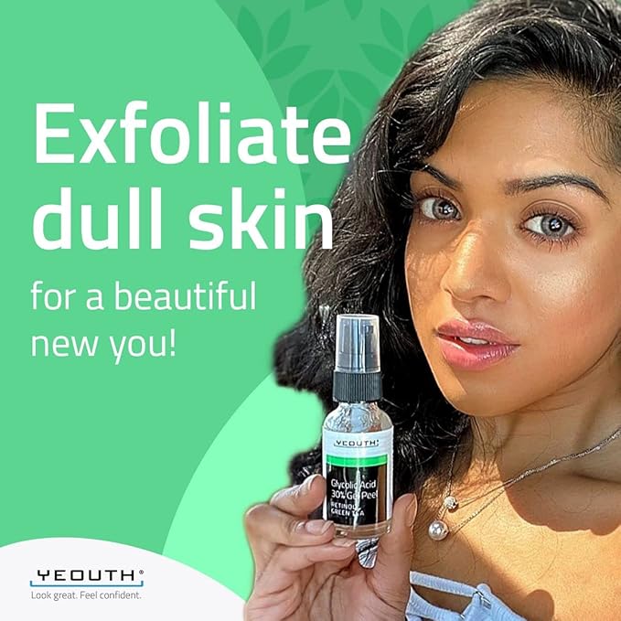YEOUTH Glycolic Acid Peel for Face, At Home Chemical Exfoliator AHA 30% Glycolic Acid Face Peel with Retinol, Designed to Refresh and Smooth the Appearance of Skin 1oz
