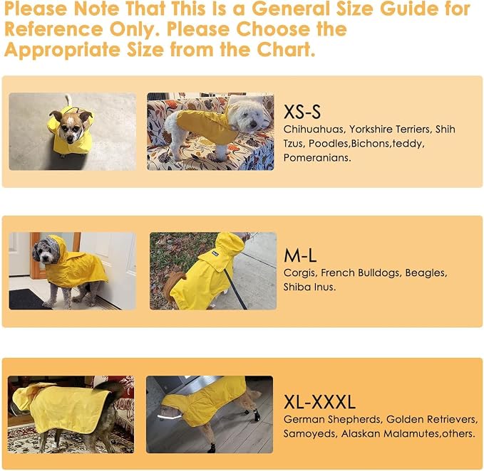 Lukovee Dog Raincoat, Waterproof Rain Jacket, Clear Hood & Reflective Rim | Easy On Off Adjustable Straps, Leash Hole, Soft Mesh Lining, Storage Pocket, Poncho for Small Medium Large Dogs (Yellow, S)