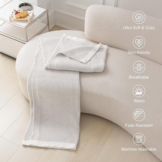 MH MYLUNE HOME Ultra Soft Ribbed Throw Blanket Plush, Beige, 50"x60" | Reversible Fleece Throw Blanket, Comfy Fluffy Fuzzy Plush Blanket Throws for Couch Sofa Bed, Cozy Blankets for Women Gift