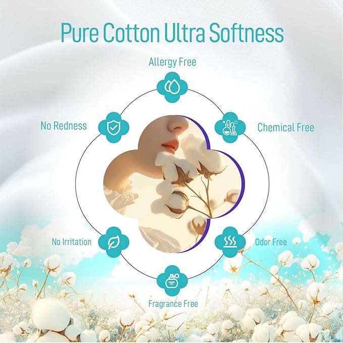 Luxuriously Soft Disposable Face Towel, 100% Cotton, Extra Large 12" x 10" Ultra Soft Dry Wipe for Face Wash, Makeup Remover, Bio-Based Towelette for Sensitive Skin 320 Count (4 Pack)