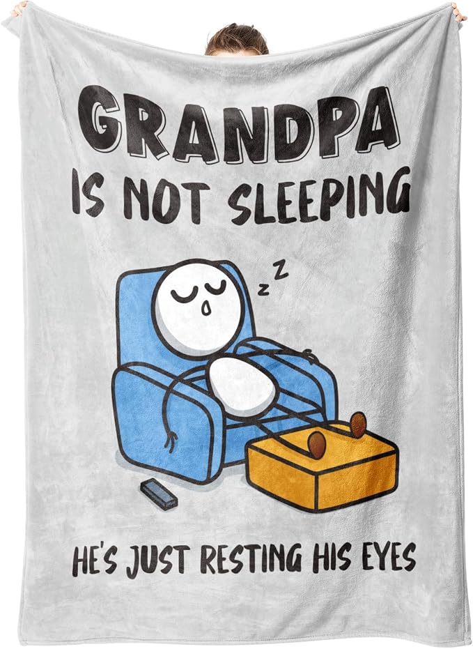 Funny Grandpa Gifts from Grandkid, Grandpa is Not Sleeping Blanket | Grandpa Birthday Gifts, Super Soft Throws Blanket for Napping, Promoted to Grandpas Gifts, 60" x 50"(Gray)