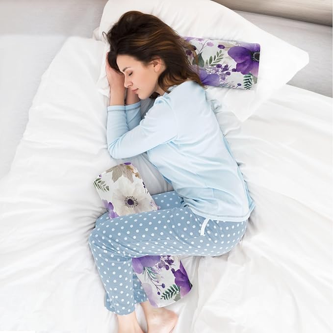 Purple White Lotus Flowers and Berries Neck Roll Pillow Bolster Round Health Memory Foam Long Cervical Cylinder Pillows with Removable Washable Cover for Body Bed Legs Back Yoga