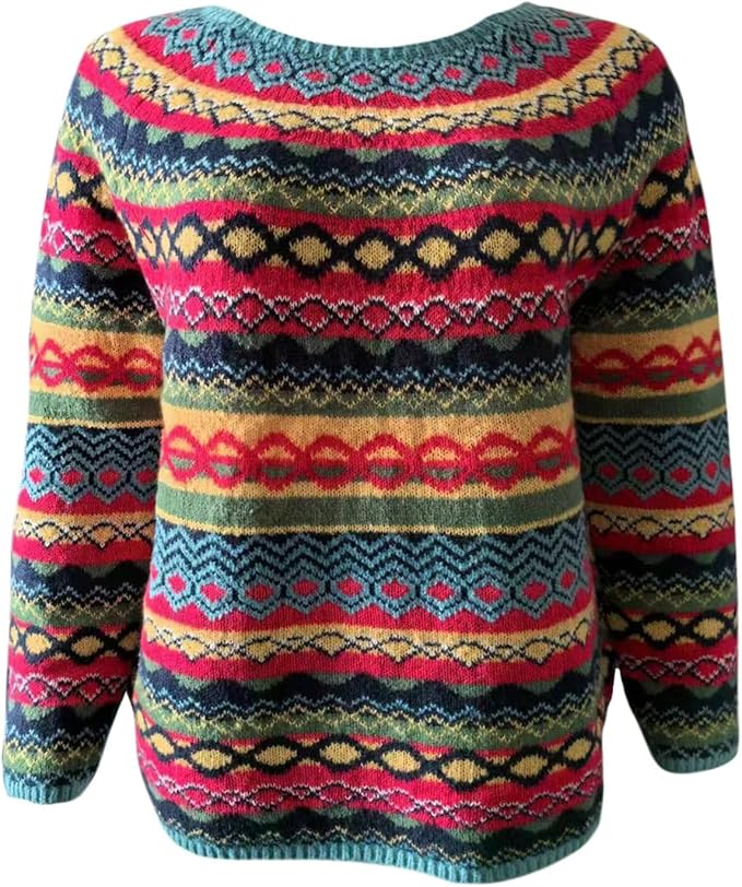Zhyaj Fair Isle Sweater for Womens Winter Long Sleeve Vintage Knitted Sweater Casual Fall Crew Neck Pullover Sweaters